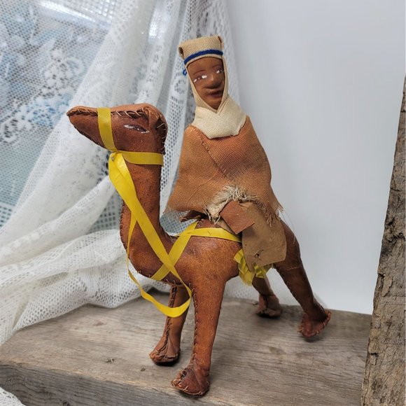 Leather Camel w Rider, Vintage Leather Camel with Rider, Hand Sewn - Picture 8 of 8